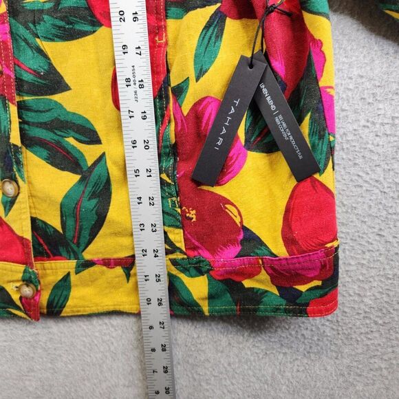 Tahari Jacket Womens 1X Yellow Pink Bright Floral Linen Resort Cruise Tropical - Picture 10 of 12